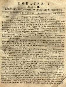 Dziennik Urzędowy Gubernii Radomskiej, 1851, nr 41, dod. V