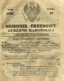 Dziennik Urzędowy Gubernii Radomskiej, 1851, nr 43