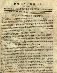 Dziennik Urzędowy Gubernii Radomskiej, 1851, nr 47, dod. III