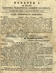 Dziennik Urzędowy Gubernii Radomskiej, 1851, nr 50, dod. I