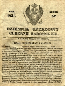 Dziennik Urzędowy Gubernii Radomskiej, 1851, nr 52