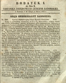 Dziennik Urzędowy Gubernii Radomskiej, 1854, nr 9, dod. I