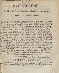 Dziennik Urzędowy Województwa Sandomierskiego, 1820, nr 26, obwieszczenie
