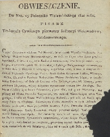Dziennik Urzędowy Wojew&oacute;dztwa Sandomierskiego, 1820, nr 29, obwieszczenie