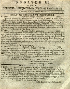 Dziennik Urzędowy Gubernii Radomskiej, 1854, nr 11, dod. III