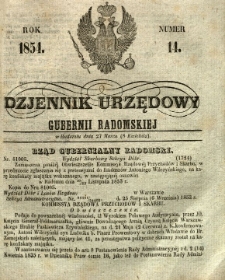 Dziennik Urzędowy Gubernii Radomskiej, 1854, nr 14