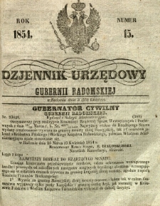 Dziennik Urzędowy Gubernii Radomskiej, 1854, nr 15