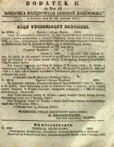 Dziennik Urzędowy Gubernii Radomskiej, 1854, nr 16, dod. II