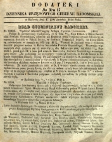 Dziennik Urzędowy Gubernii Radomskiej, 1854, nr 17, dod. I