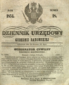 Dziennik Urzędowy Gubernii Radomskiej, 1854, nr 18