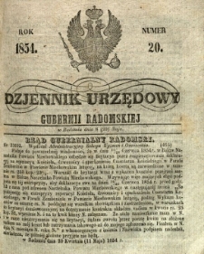 Dziennik Urzędowy Gubernii Radomskiej, 1854, nr 20