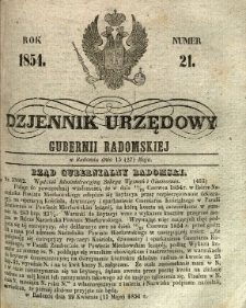 Dziennik Urzędowy Gubernii Radomskiej, 1854, nr 21