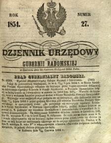 Dziennik Urzędowy Gubernii Radomskiej, 1854, nr 27