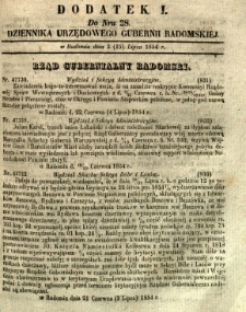 Dziennik Urzędowy Gubernii Radomskiej, 1854, nr 28, dod. I