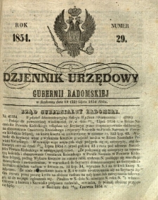 Dziennik Urzędowy Gubernii Radomskiej, 1854, nr 29