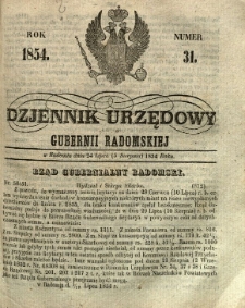 Dziennik Urzędowy Gubernii Radomskiej, 1854, nr 31