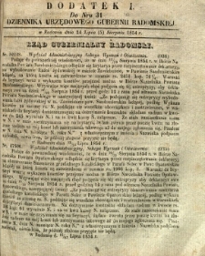 Dziennik Urzędowy Gubernii Radomskiej, 1854, nr 31, dod. I