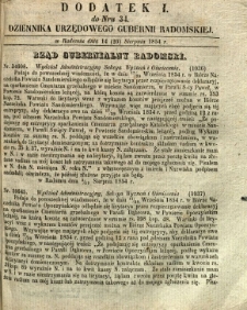 Dziennik Urzędowy Gubernii Radomskiej, 1854, nr 34, dod. I