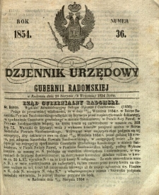 Dziennik Urzędowy Gubernii Radomskiej, 1854, nr 36