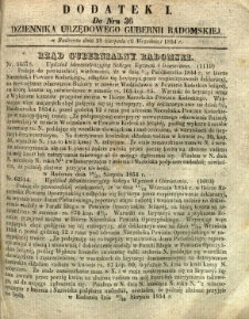Dziennik Urzędowy Gubernii Radomskiej, 1854, nr 36, dod. I