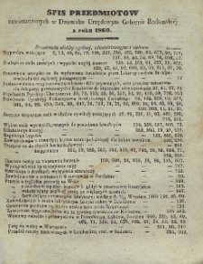 Spis przedmiotów zamieszczonych w Dzienniku Urzędowym Gubernii Radomskiej z roku 1860