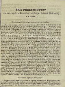 Spis przedmiotów zamieszczonych w Dzienniku Urzędowym Gubernii Radomskiej z r. 1862