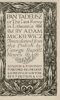 Pan Tadeusz or The Last Foray in Lithuania