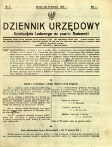 Dziennik Urzędowy Komisarjatu Ludowego na powiat Radomski, 1919, R. 1, nr 2