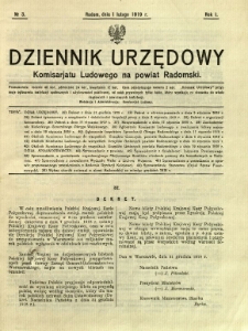 Dziennik Urzędowy Komisarjatu Ludowego na powiat Radomski, 1919, R. 1, nr 3