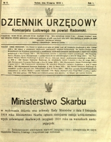 Dziennik Urzędowy Komisarjatu Ludowego na powiat Radomski, 1919, R. 1, nr 6