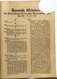 Skorowidz Alfabetyczny do Kieleckiego Dziennika Wojewódzkiego. Rok 1937
