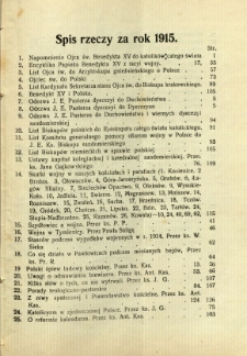 Kronika Diecezji Sandomierskiej : spis rzeczy za rok 1915