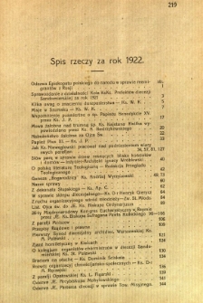 Kronika Diecezji Sandomierskiej : spis rzeczy za rok 1922
