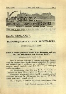 Kronika Diecezji Sandomierskiej, 1938, R. 31, nr 4