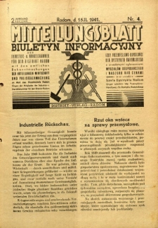 Mitteilungsblatt der Industrie-u. Handelskammer für den Distrikt Radom = Wydawnictwo Informacyjne Izby Przemysłowo-Handlowej dla Dystryktu Radomskiego, 1941, R. 2, nr 4