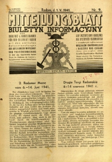 Mitteilungsblatt der Industrie-u. Handelskammer für den Distrikt Radom = Wydawnictwo Informacyjne Izby Przemysłowo-Handlowej dla Dystryktu Radomskiego, 1941, R. 2, nr 9
