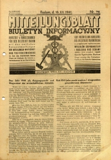 Mitteilungsblatt der Industrie-u. Handelskammer für den Distrikt Radom = Wydawnictwo Informacyjne Izby Przemysłowo-Handlowej dla Dystryktu Radomskiego, 1941, R. 2, nr 24