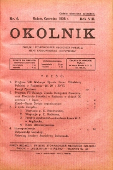 Okólnik Związku Stowarzyszeń Młodzieży Polskiej Ziemi Sandomiersko - Radomskiej, 1928, R. 8, nr 6