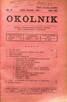Okólnik Związku Stowarzyszeń Młodzieży Polskiej Ziemi Sandomiersko - Radomskiej, 1928, R. 8, nr 9