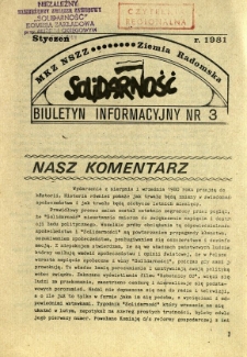 Biuletyn Informacyjny MKZ NSSZ Solidarność Ziemia Radomska, 1981, nr 3
