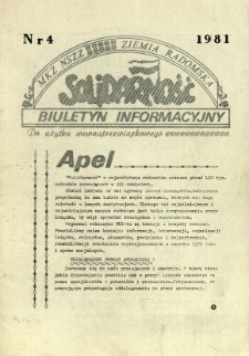 Biuletyn Informacyjny MKZ NSSZ Solidarność Ziemia Radomska, 1981, nr 4