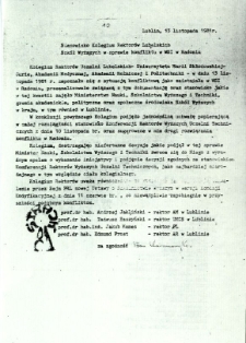 Stanowisko Kolegium Rektorów Lubelskich Szkół Wyższych w sprawie konfliktu w WSI w Radomiu