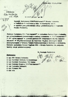 Uchwała nr 35 Komisji Zakładowej NSZZ "Solidarność" Ziemia Radomska w Zakładzie Garbarskim z dnia 10 listopada 1981 r. w sprawie przeprowadzenia akcji protestacyjnej w Regionie Ziemia Radomska