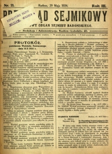 Przegląd Sejmikowy : Urzędowy Organ Sejmiku Radomskiego, 1924, R. 3, nr 21