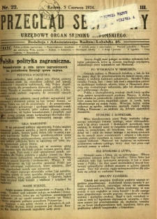 Przegląd Sejmikowy : Urzędowy Organ Sejmiku Radomskiego, 1924, R. 3, nr 22