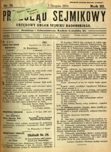 Przegląd Sejmikowy : Urzędowy Organ Sejmiku Radomskiego, 1924, R. 3, nr 31