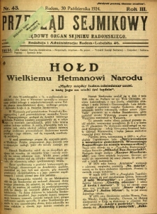 Przegląd Sejmikowy : Urzędowy Organ Sejmiku Radomskiego, 1924, R. 3, nr 43