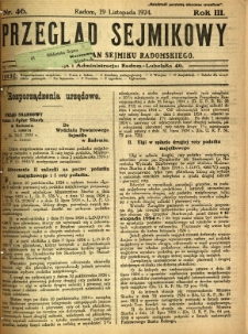 Przegląd Sejmikowy : Urzędowy Organ Sejmiku Radomskiego, 1924, R. 3, nr 46