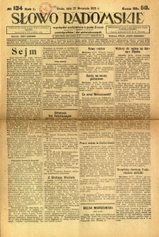 Słowo Radomskie, 1922, R. 1, nr 134