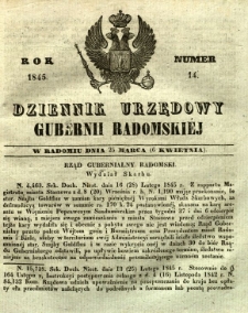 Dziennik Urzędowy Gubernii Radomskiej, 1845, nr 14
